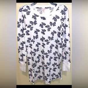 Victoria’s Secret Thermal Pajama Nightgown Sleepshirt Black & White Bows size S